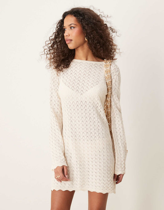 Knitted Mini Dress With Flared Sleeve