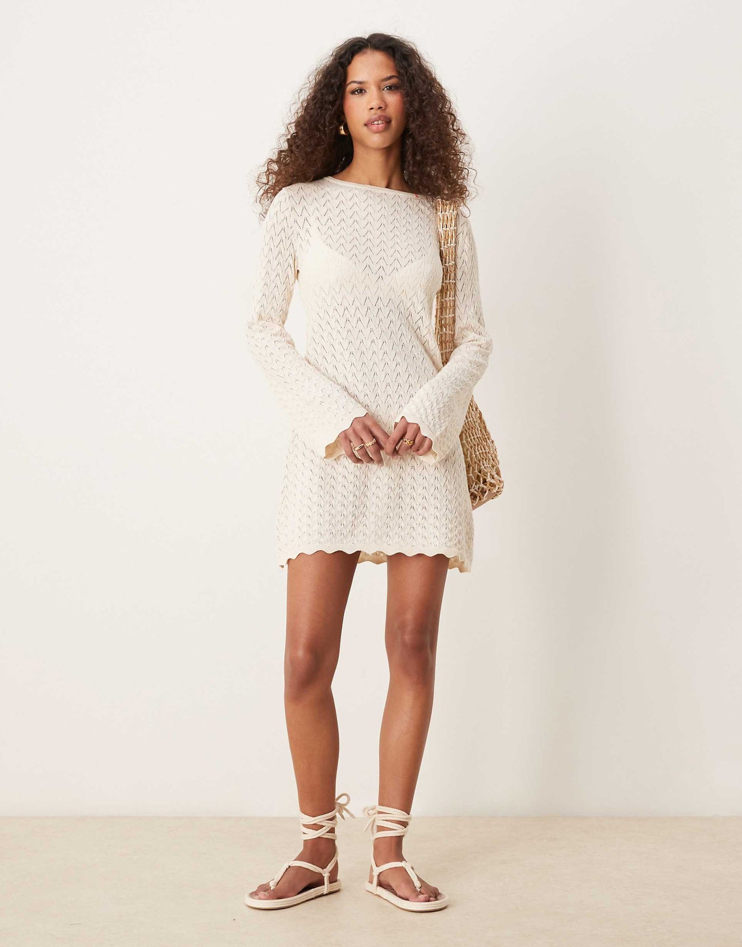 Knitted Mini Dress With Flared Sleeve