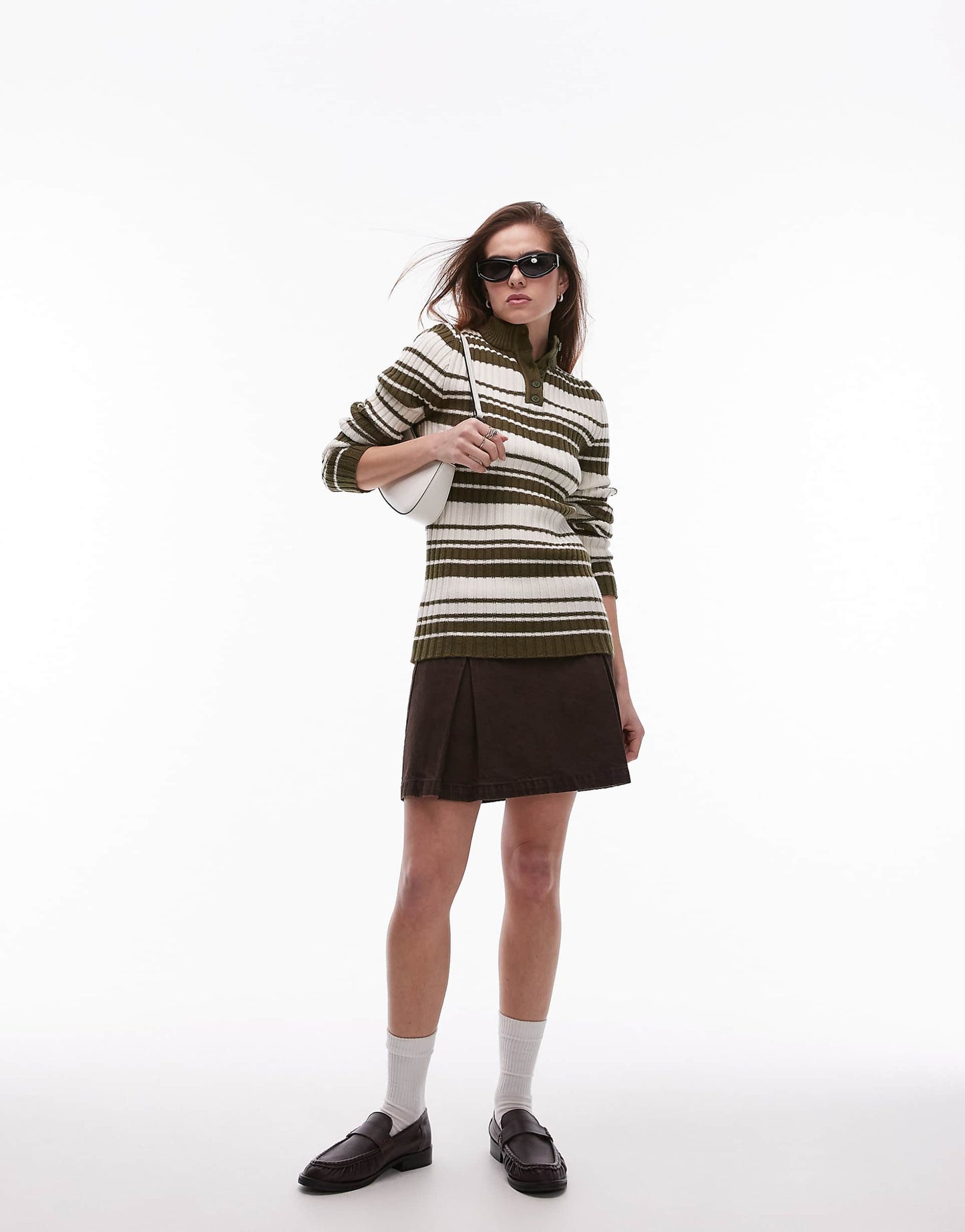 Knitted Stripe Button Up Long Sleeve Jumper