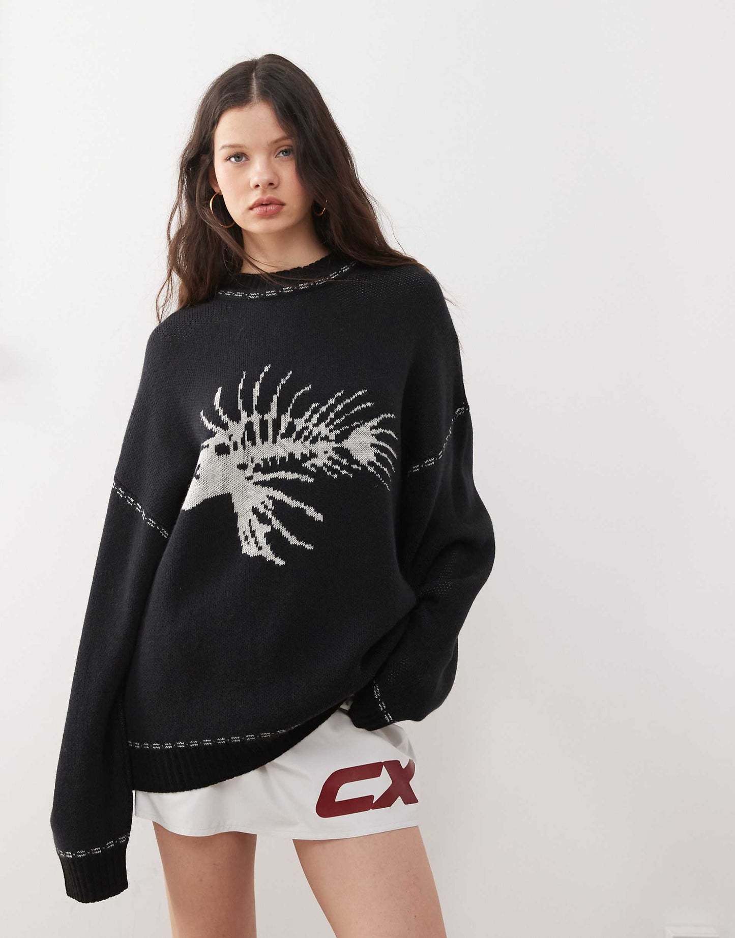 Unisex Knitted Sweater With Fish Bones Print