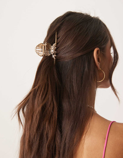 Metal Xl Claw With Shell Design And Pearl Detail