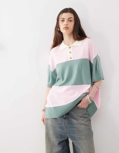 Knitted Stripe Rugby Polo