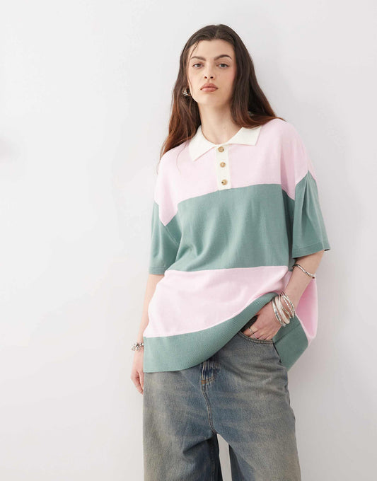 Knitted Stripe Rugby Polo