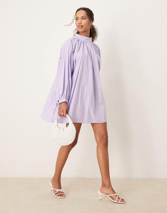 Pleated Bow Mini Dress