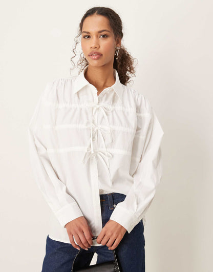 Drawstring Bow Detail Shirt Top