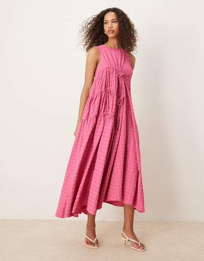 Textured Ruched Midi Dress