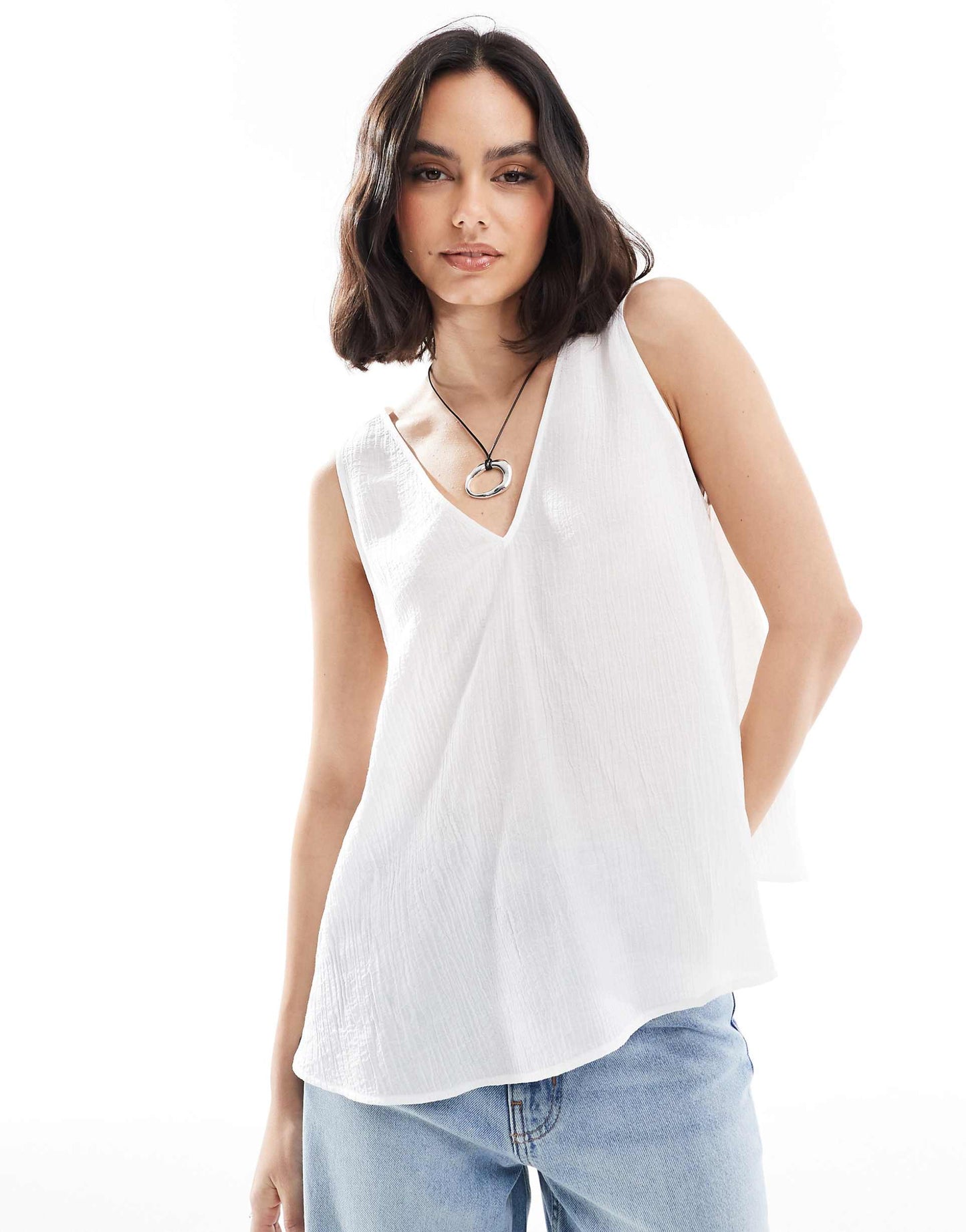 V Neck Volume Sheer Smock Cami