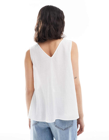 V Neck Volume Sheer Smock Cami