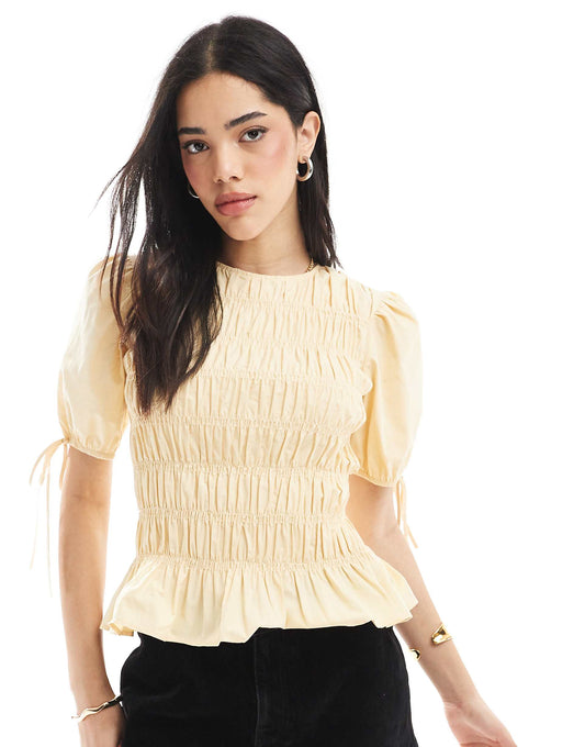 Puff Sleeve Top With Shirring Detail