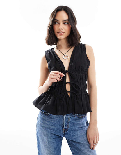 Sleeveless Top With Tie Waist Detail