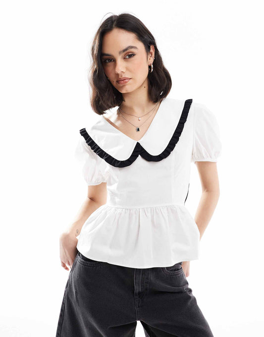 Tie Back Shirt With Ruffle Collar Detail