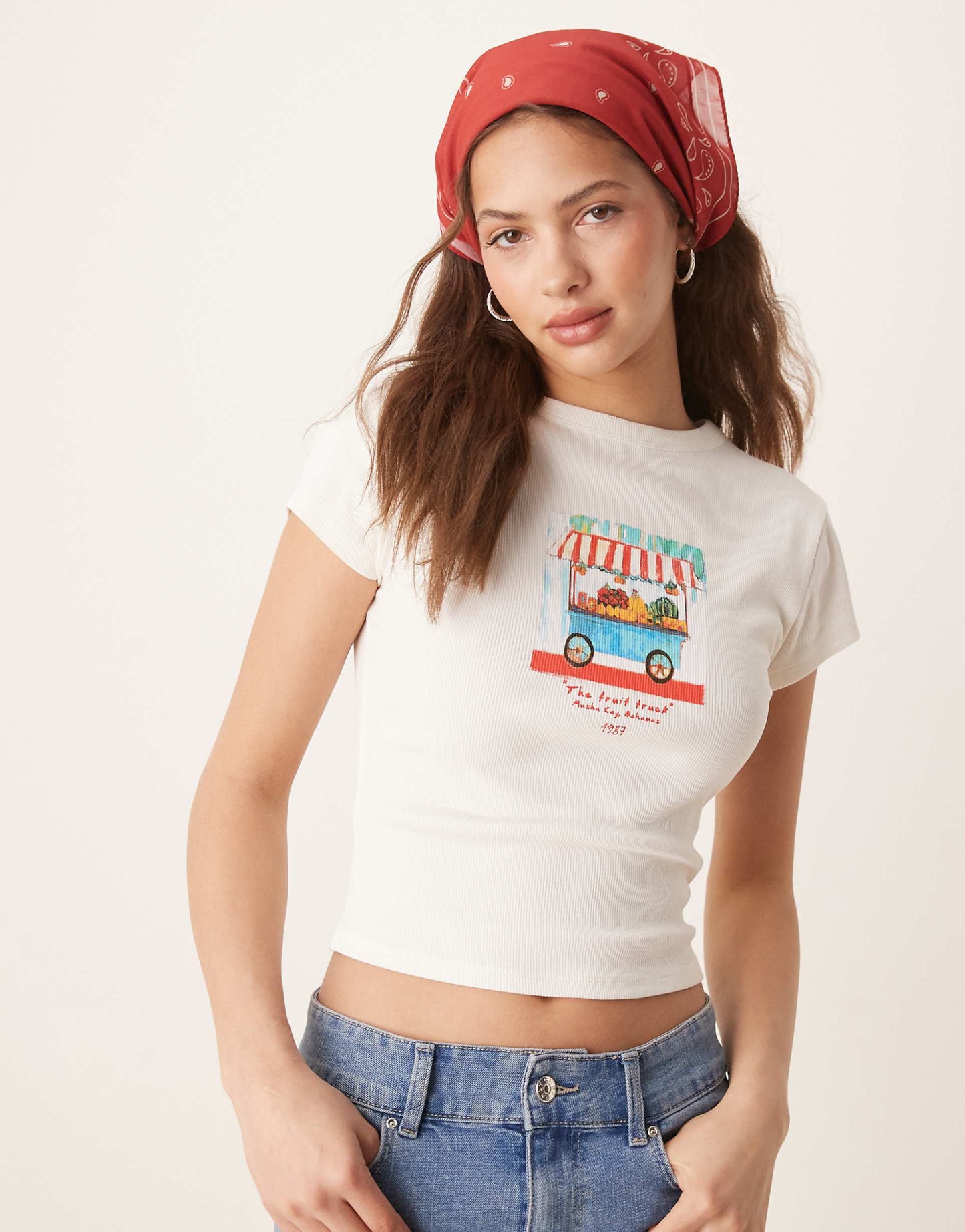 Baby Tee With Floral Cart Graphic