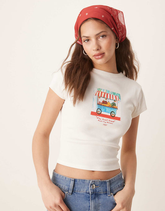 Baby Tee With Floral Cart Graphic