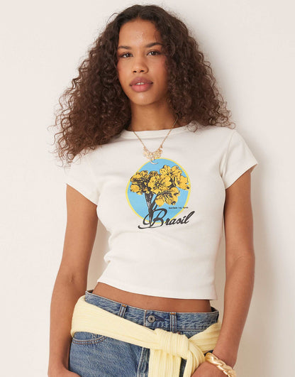 Baby Tee With Brasil Location Graphic