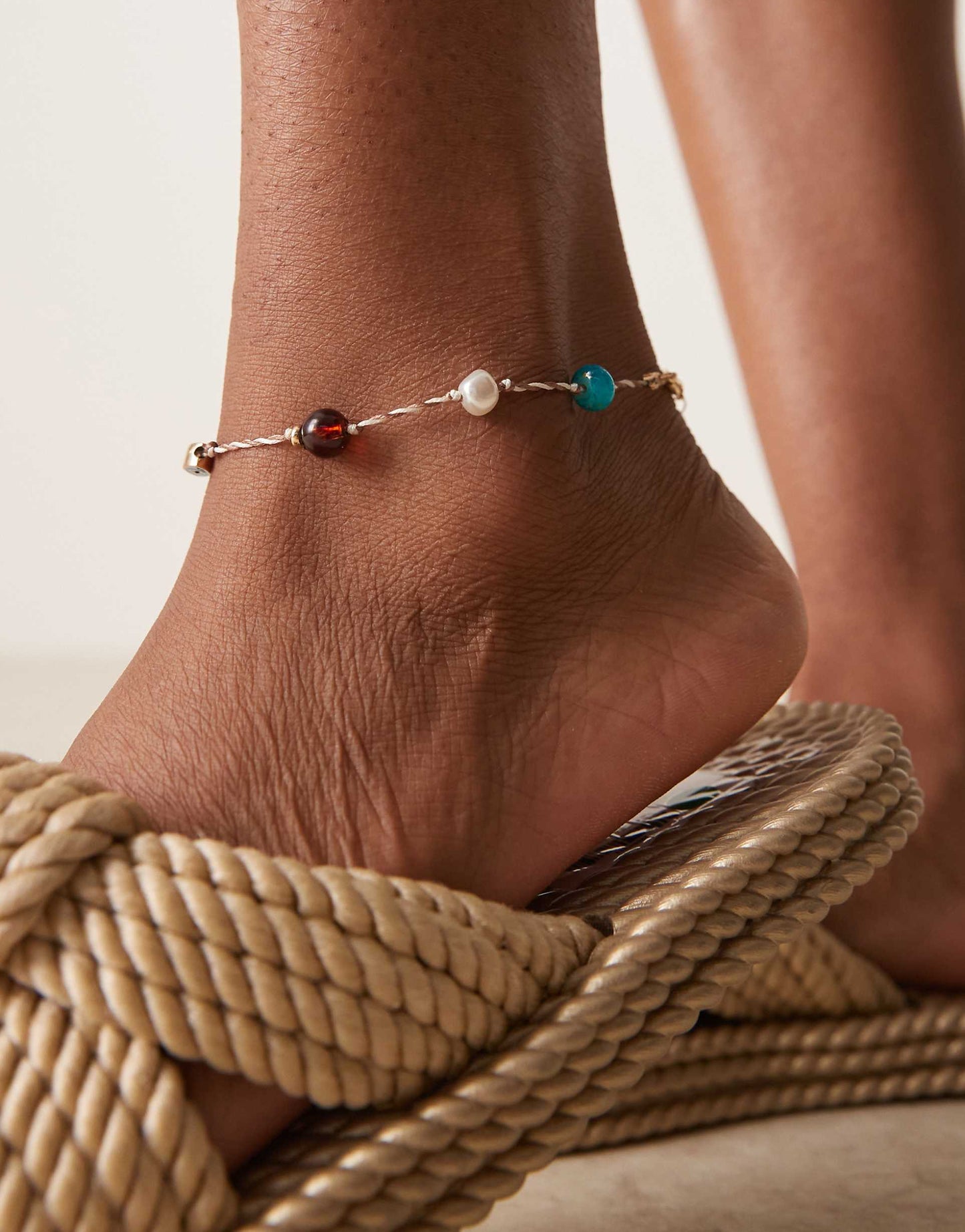 Rope Anklet With Bead And Eye