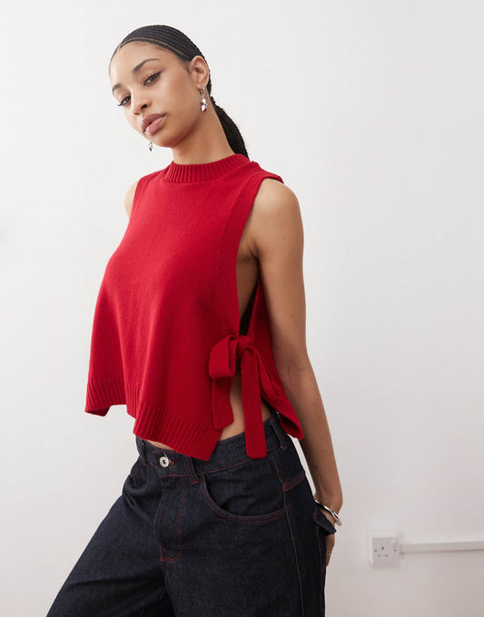 Knitted Layering Tank With Tie Sides