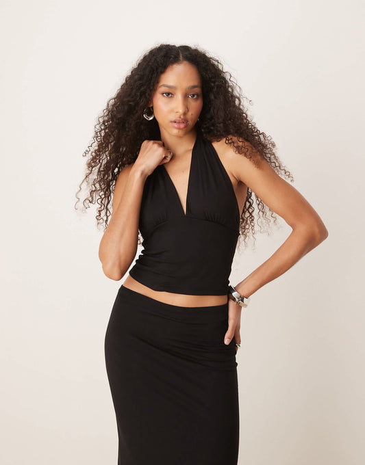 Co-Ord Soft Touch Jersey Slinky Low Cut Halterneck Top