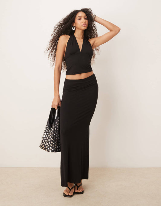 Co-Ord Soft Touch Jersey Maxi Drapey Skirt