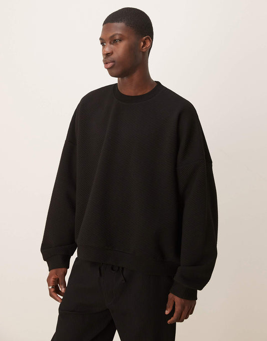 Extreme Oversize Boxy Sweatshirt With Heavy Rib Texture