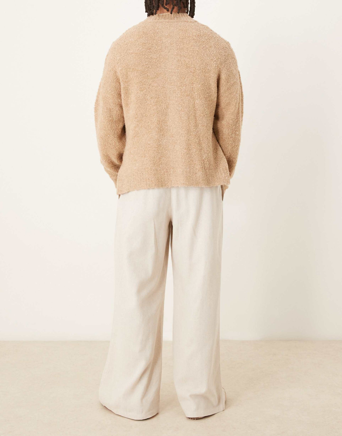 Loose Fit Smart Trousers With Wide Waistband And Linen Blend