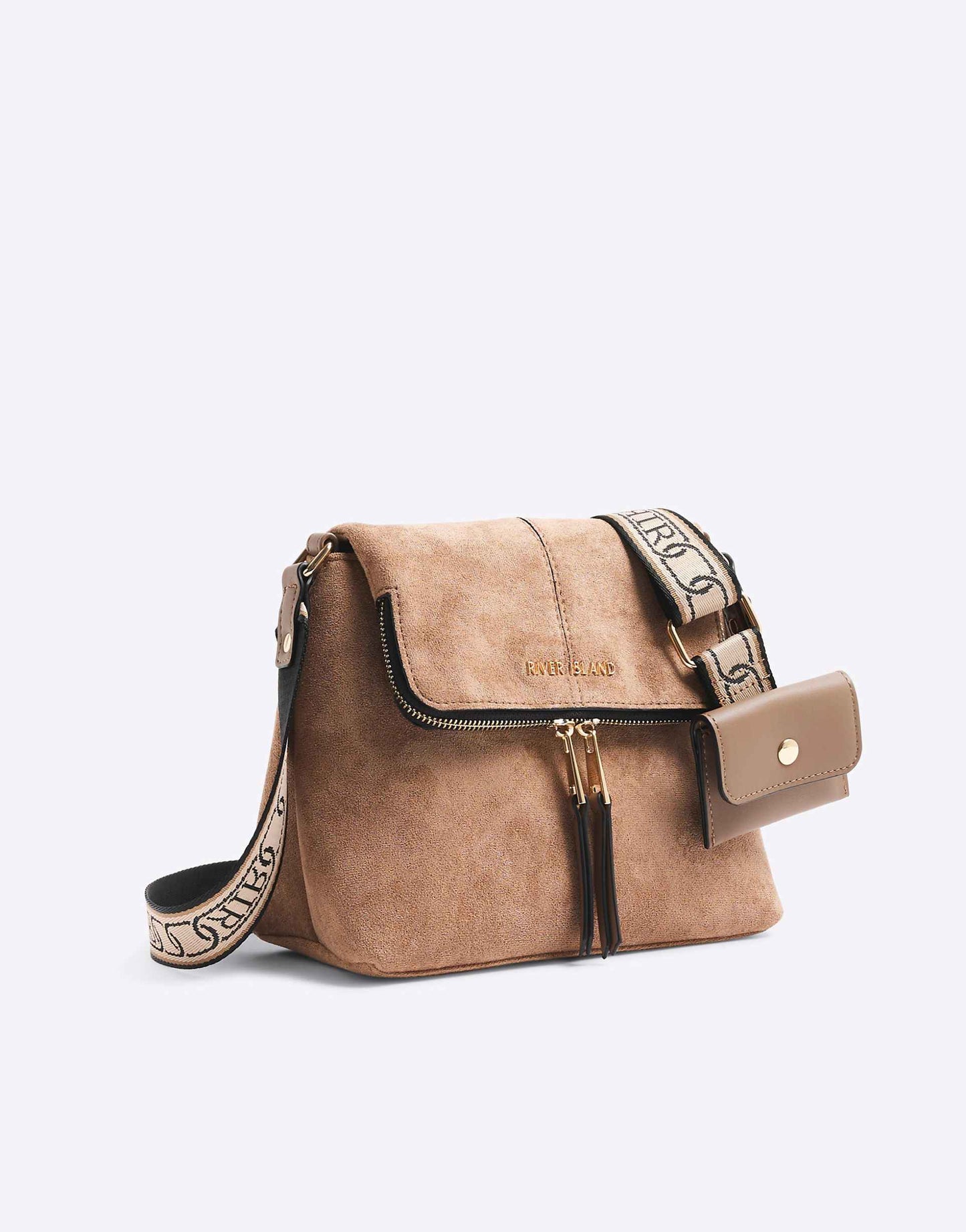 Faux Suede Zipped Messenger Bag
