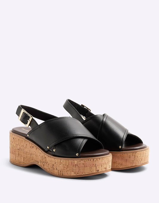 Cross Strap Sling Back Wedge Sandals