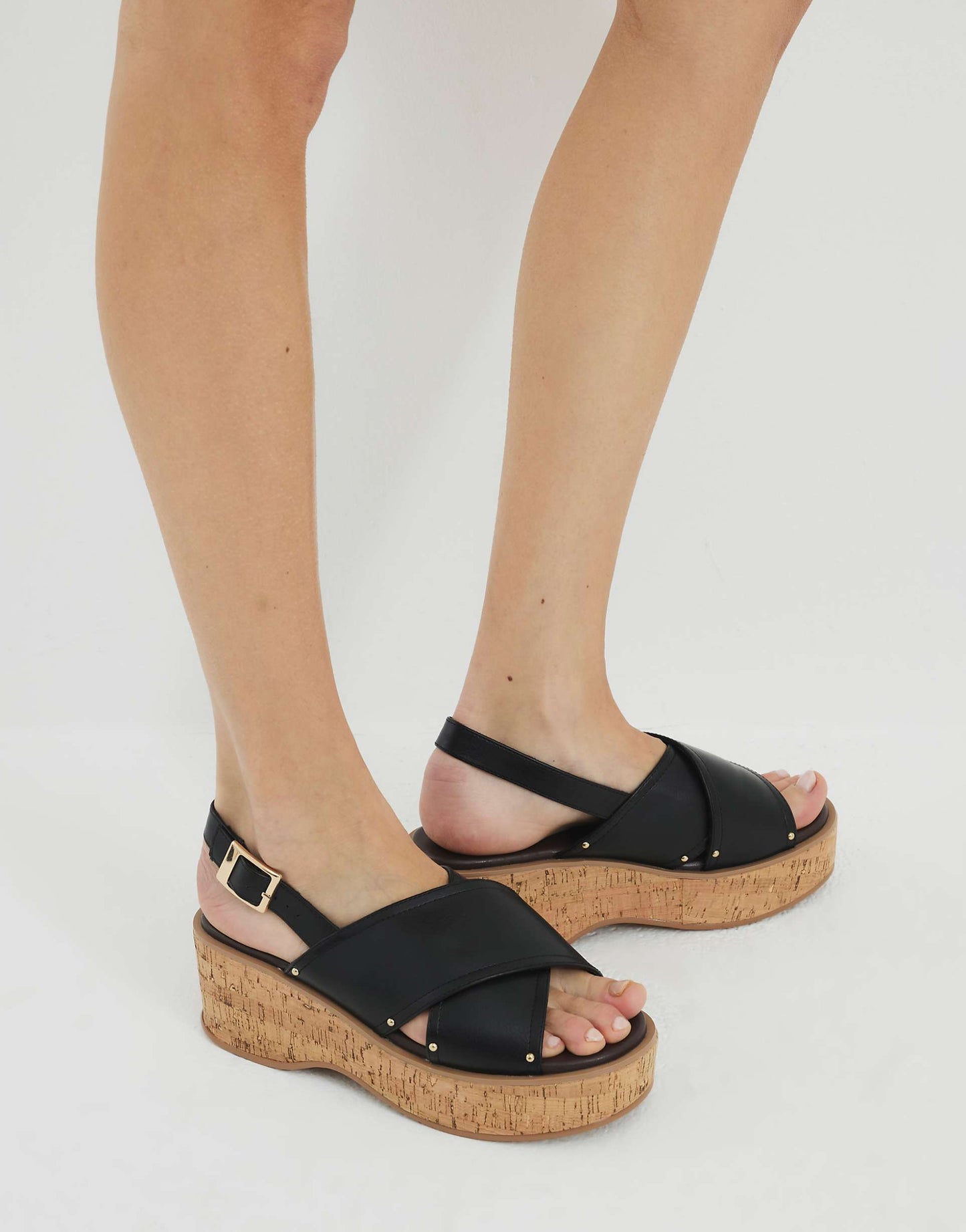 Cross Strap Sling Back Wedge Sandals