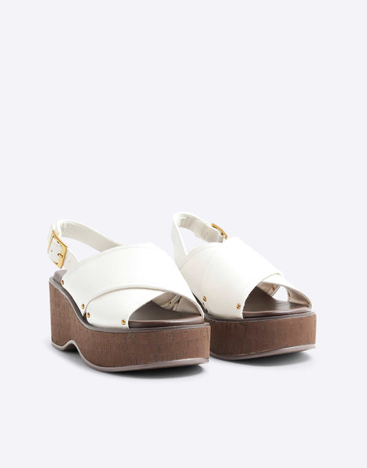 Cross Strap Sling Back Wedge Sandals