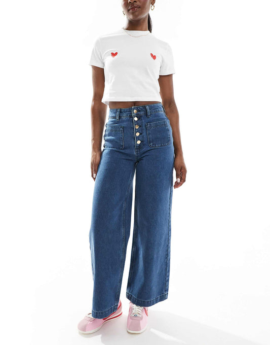 Patch Pocket Wide Leg Jean