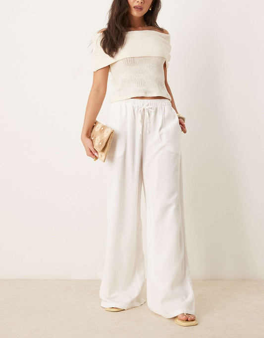 Str Linen Look Trouser With Drawstring