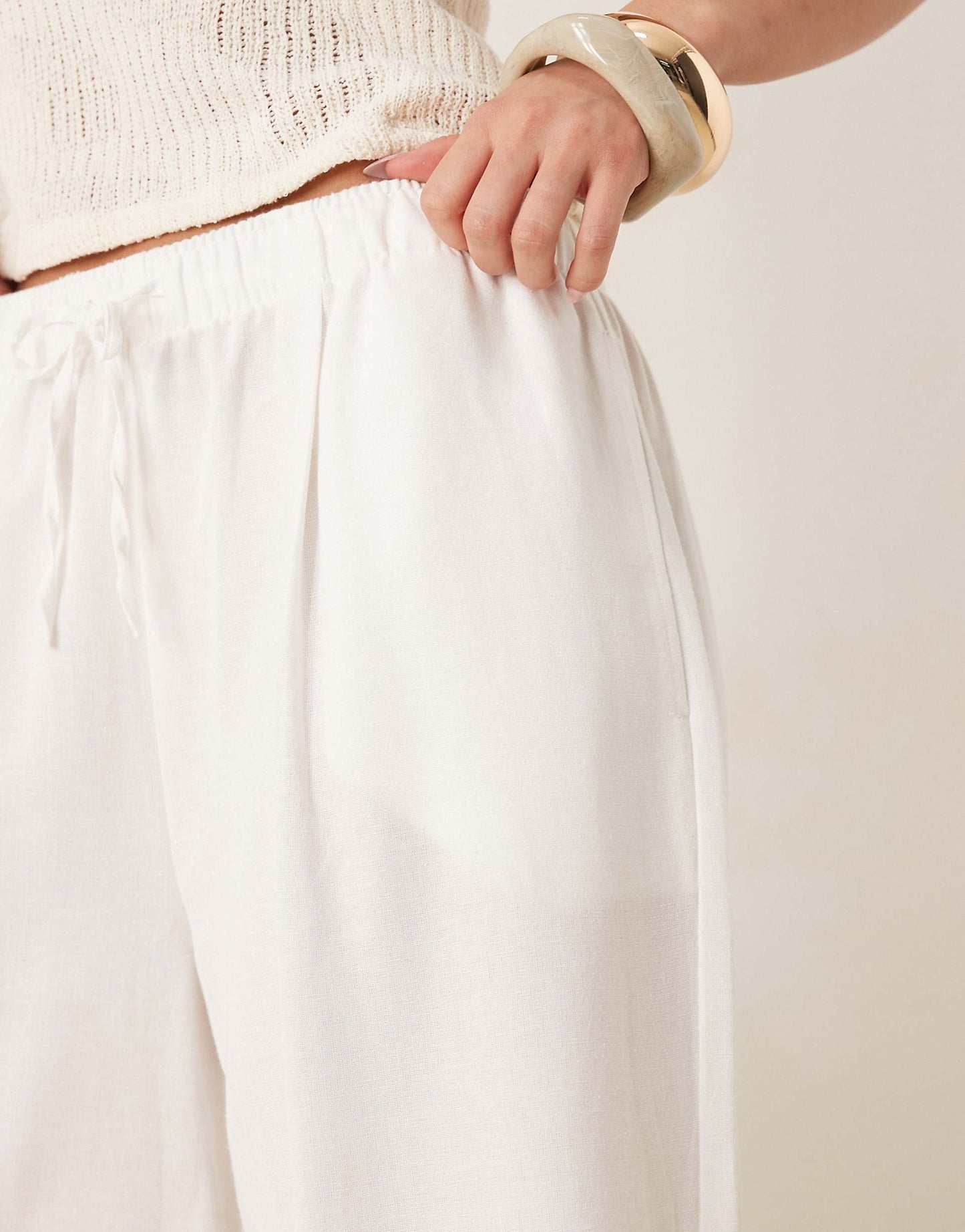 Str Linen Look Trouser With Drawstring