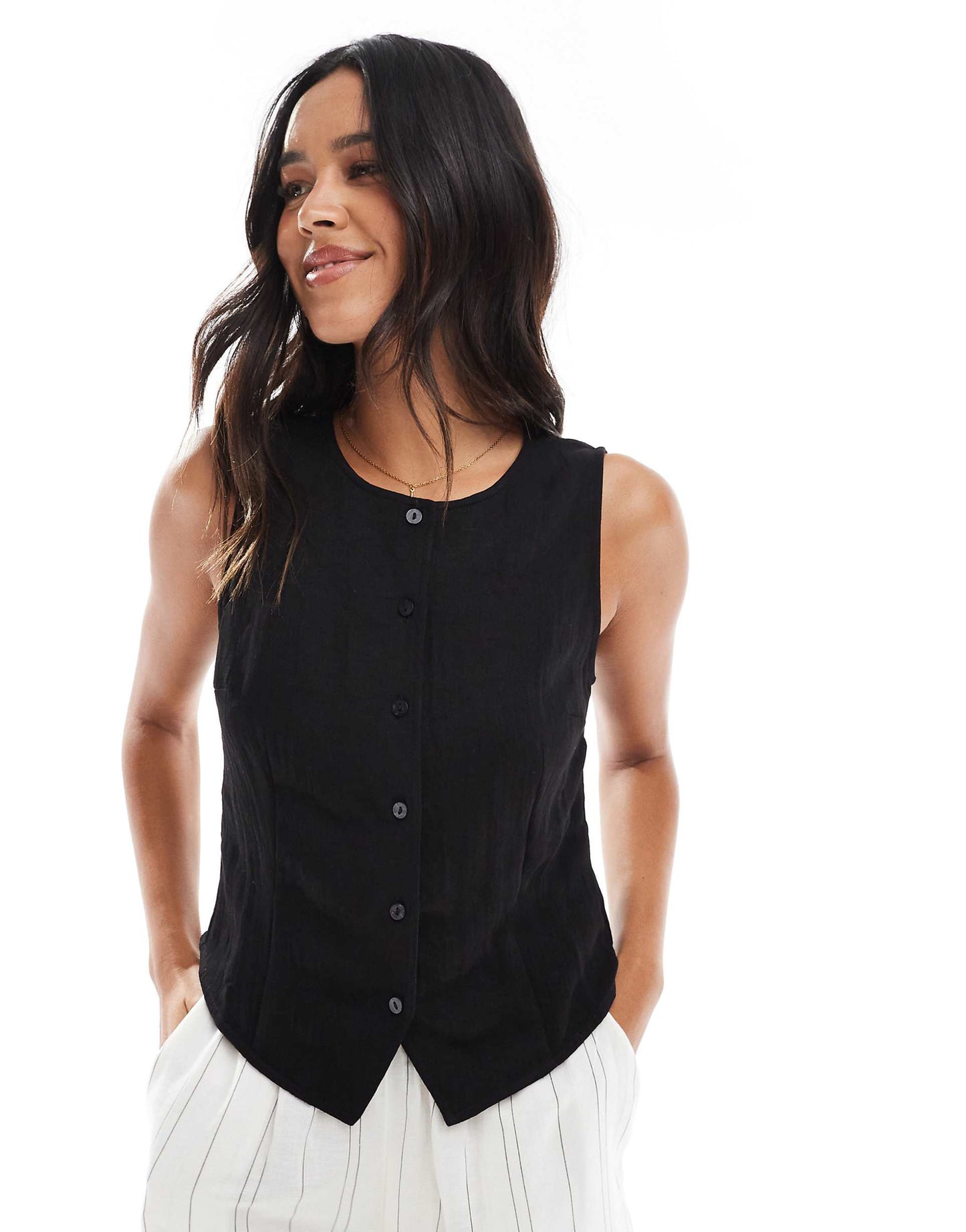 Crinkle Buttoned Vest Top