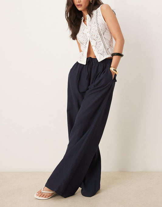 Str Linen Look Trouser With Drawstring