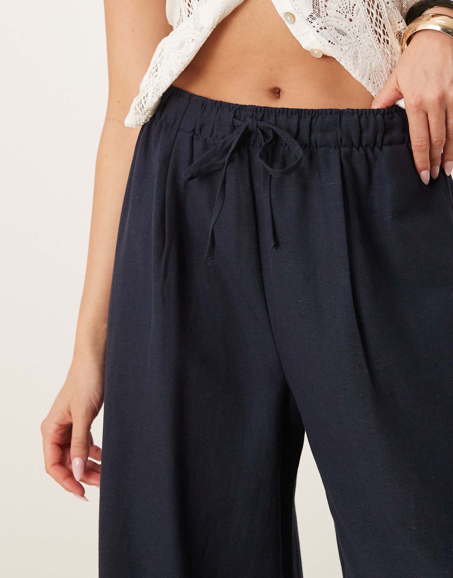 Str Linen Look Trouser With Drawstring