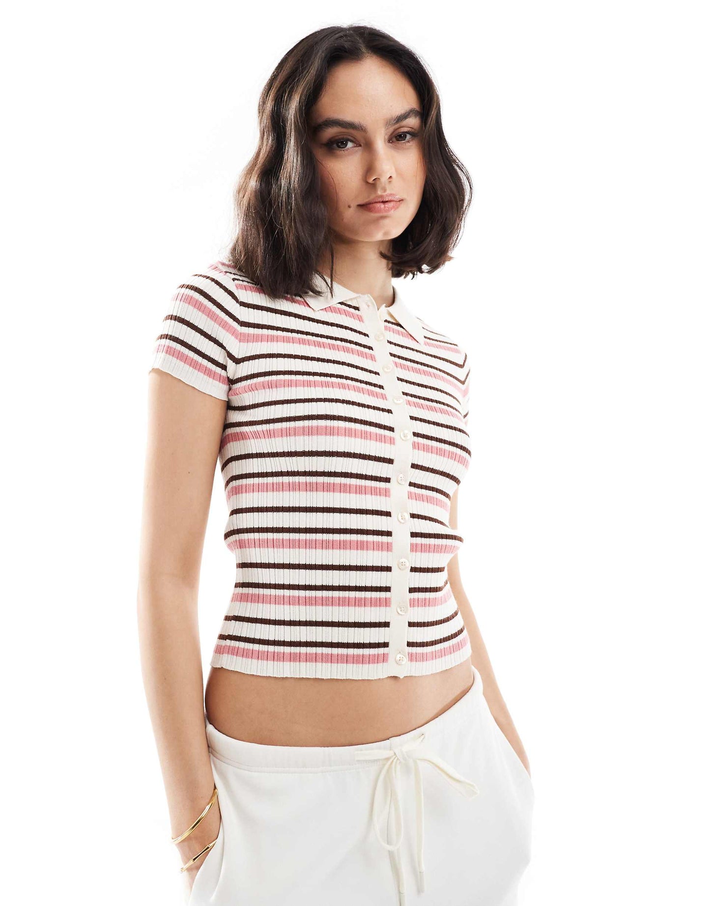 Knitted Cropped Short Sleeve Cardigan Top