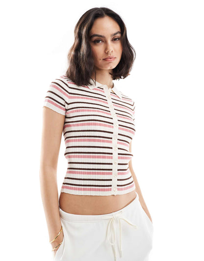 Knitted Cropped Short Sleeve Cardigan Top