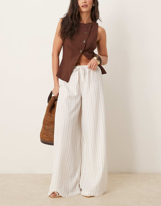 Linen Look Wide Leg Trouser