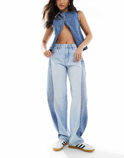 Balloon Jean With Contrast Blue Panel