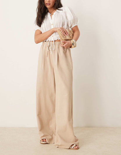 Str Linen Look Trouser With Drawstring