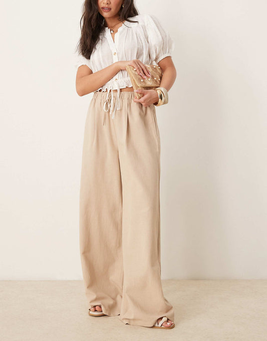Str Linen Look Trouser With Drawstring