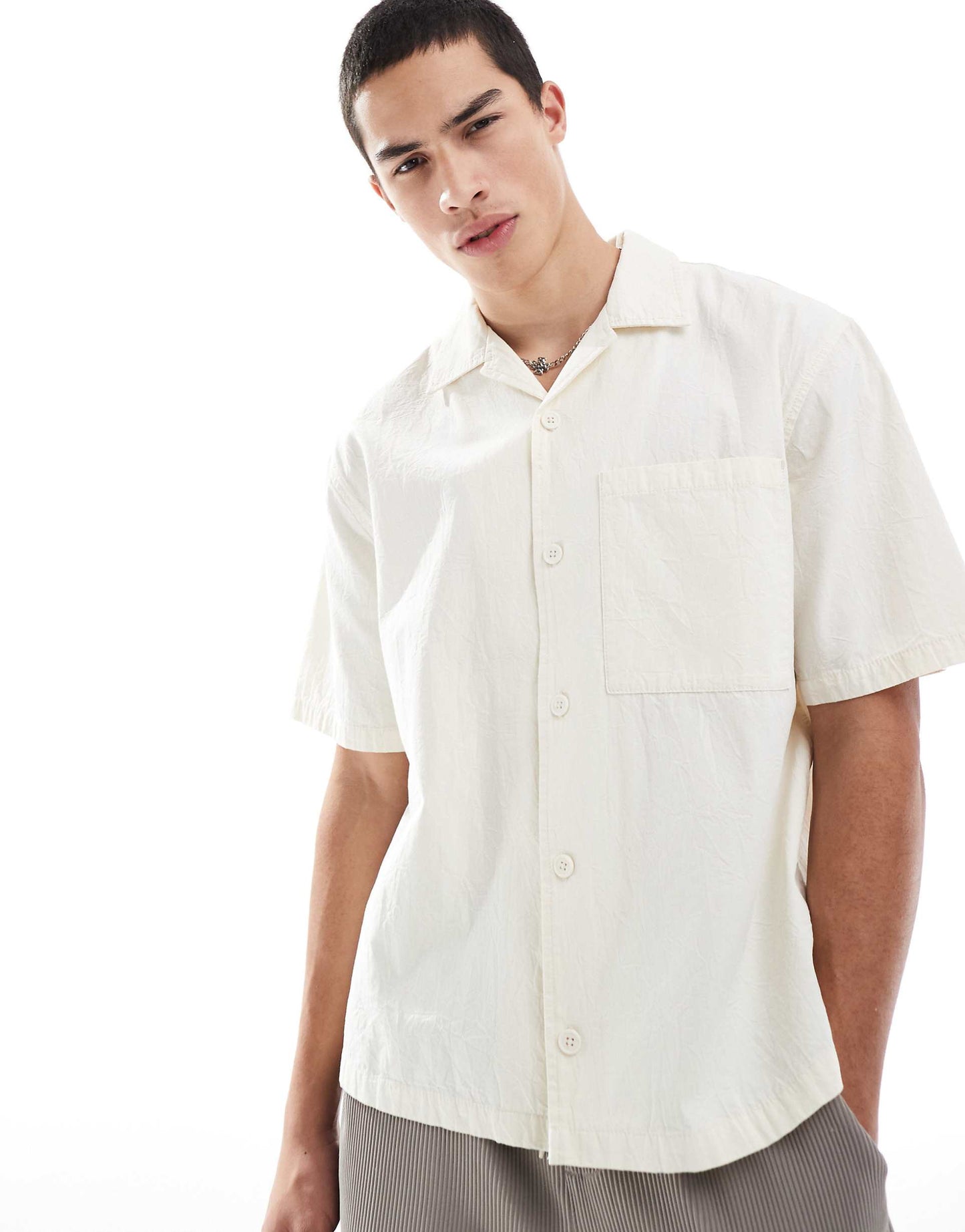 Crinkle Textured Revere Collar Shirt