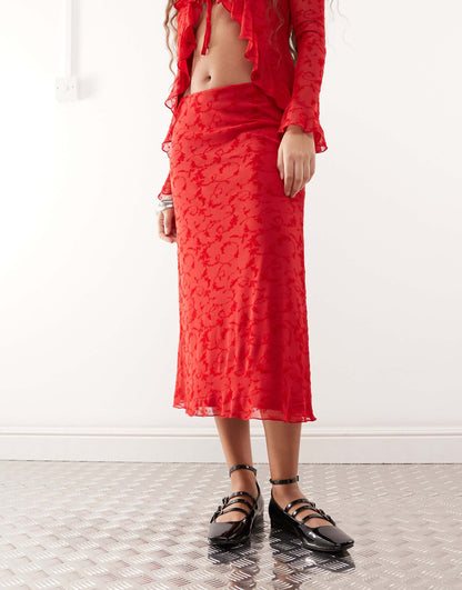 Flocked Mesh Midi Skirt Co-Ord