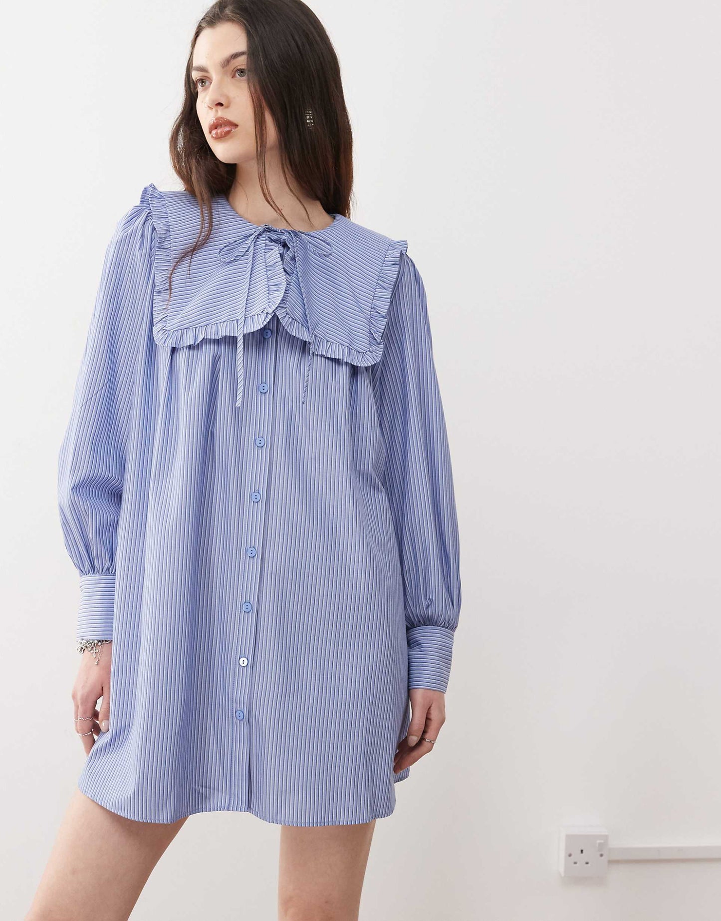 Mini Smock Dress With Oversized Collar