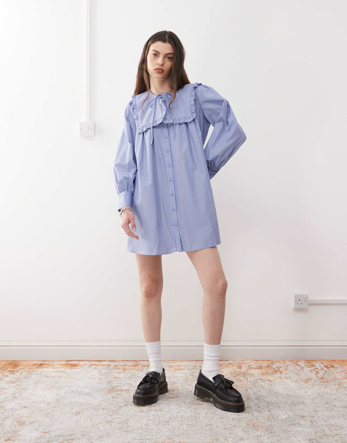 Mini Smock Dress With Oversized Collar