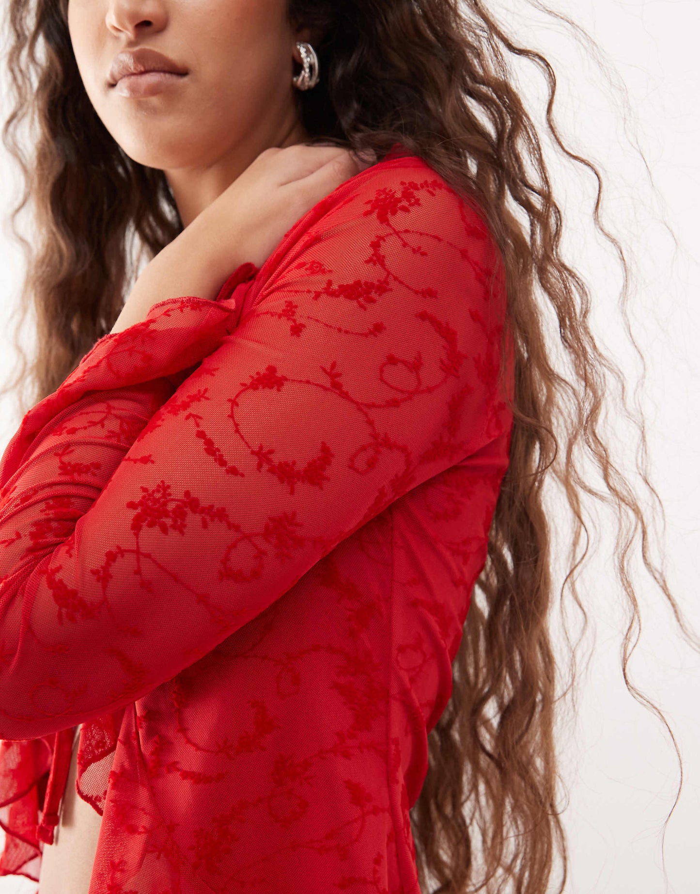 Flocked Mesh Tie Front Top Co-Ord