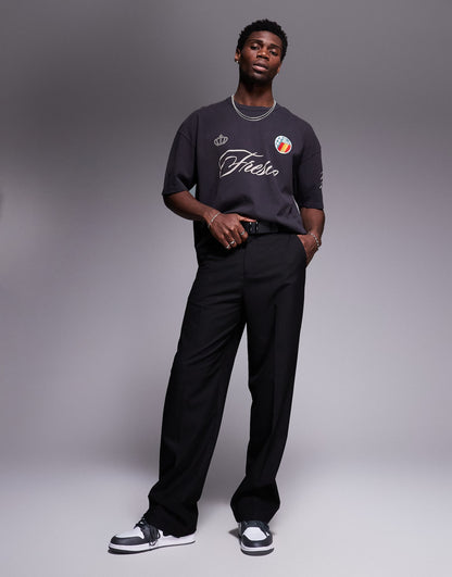 Boxy Oversized Washed T-Shirt With Sports Graphic And Badge