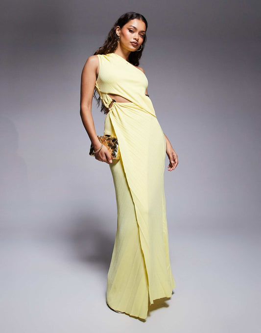 Petite Pleated Maxi Dress With Asymmetric One Shoulder And Twist Skirt