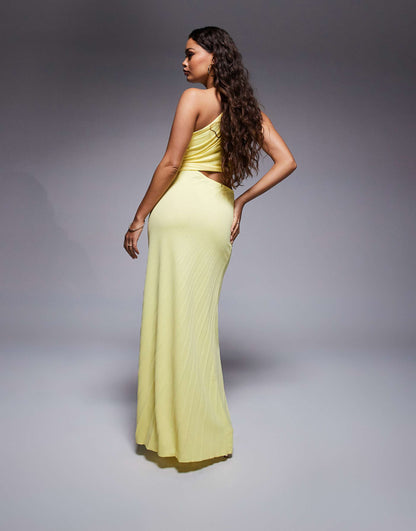 Petite Pleated Maxi Dress With Asymmetric One Shoulder And Twist Skirt