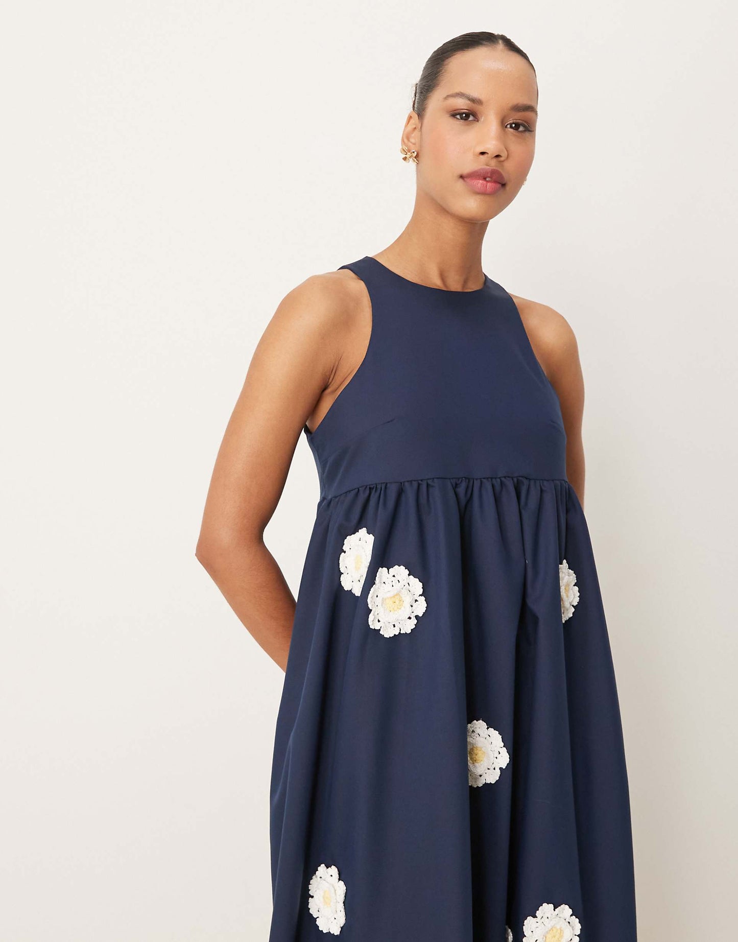 Dream Empire Waist Embroidered Flower Midi Dress