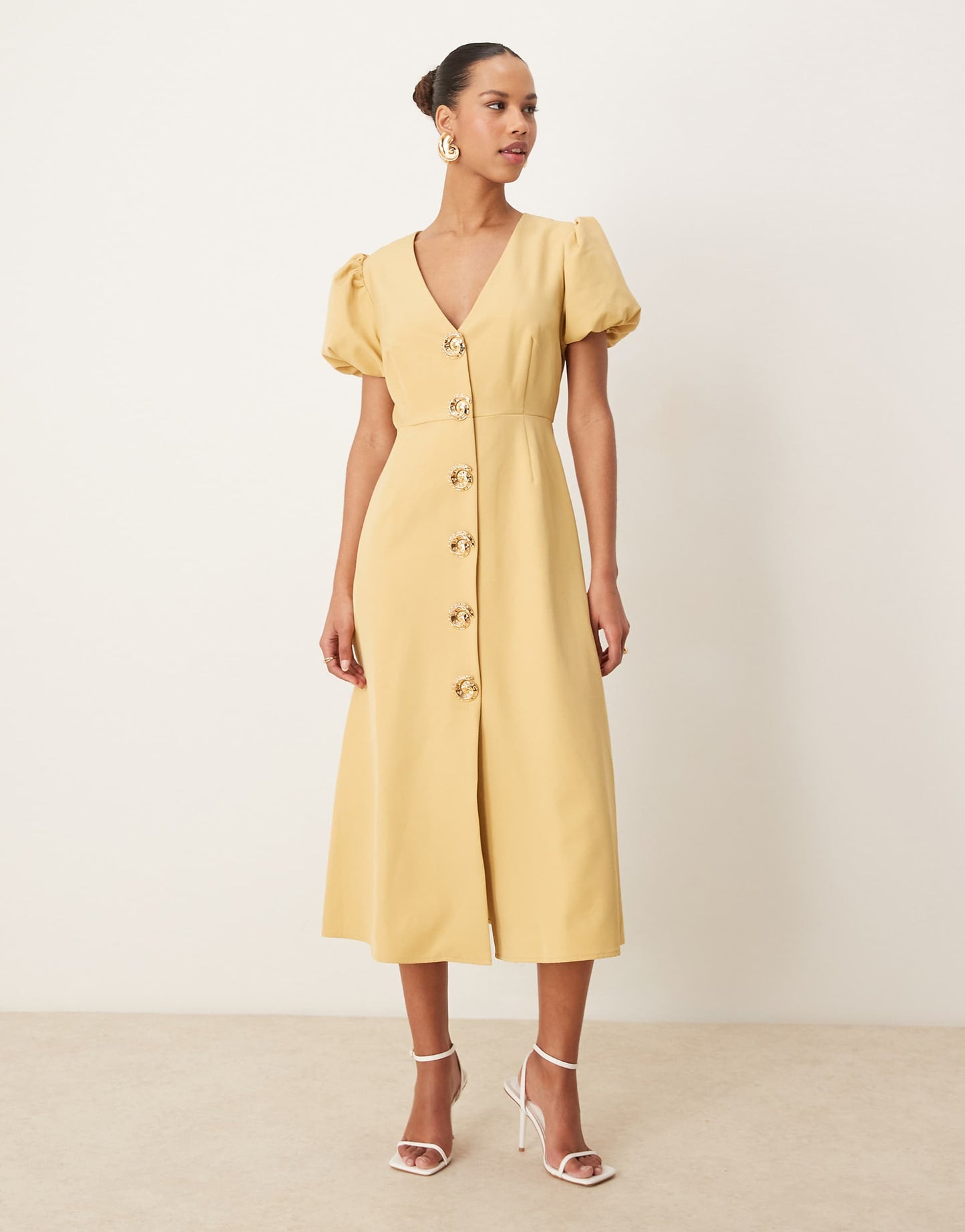 Embellished Button Midi Dress
